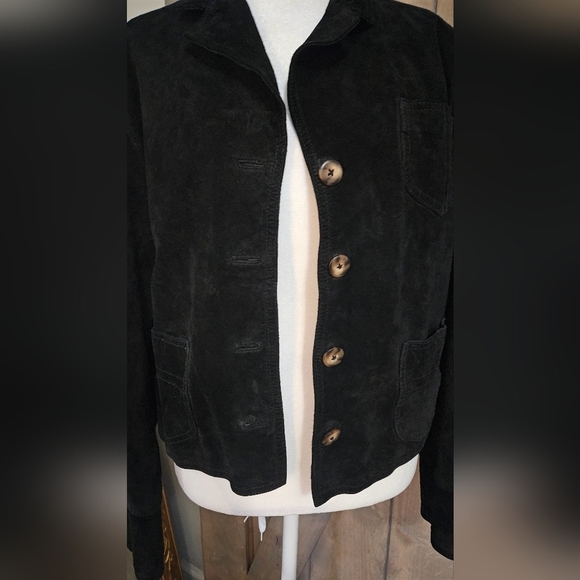 VINTAGE 100% pig suede Sarah chapman button front short jacket in Black Size S/M - Picture 14 of 16